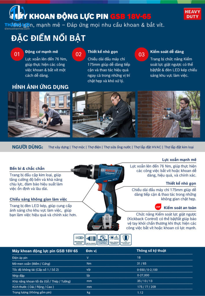 MÁY KHOAN PIN BOSCH GSB 18V-65